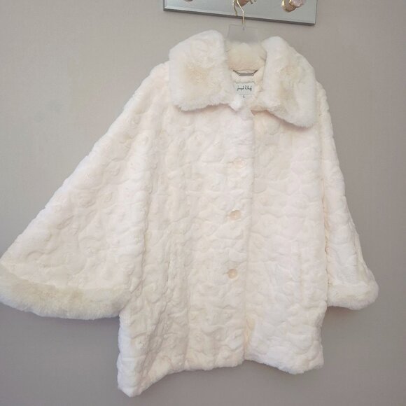 NWT Joseph Ribkoff cream monochromatic pattern textured faux fur cape jacket, L - Picture 11 of 14